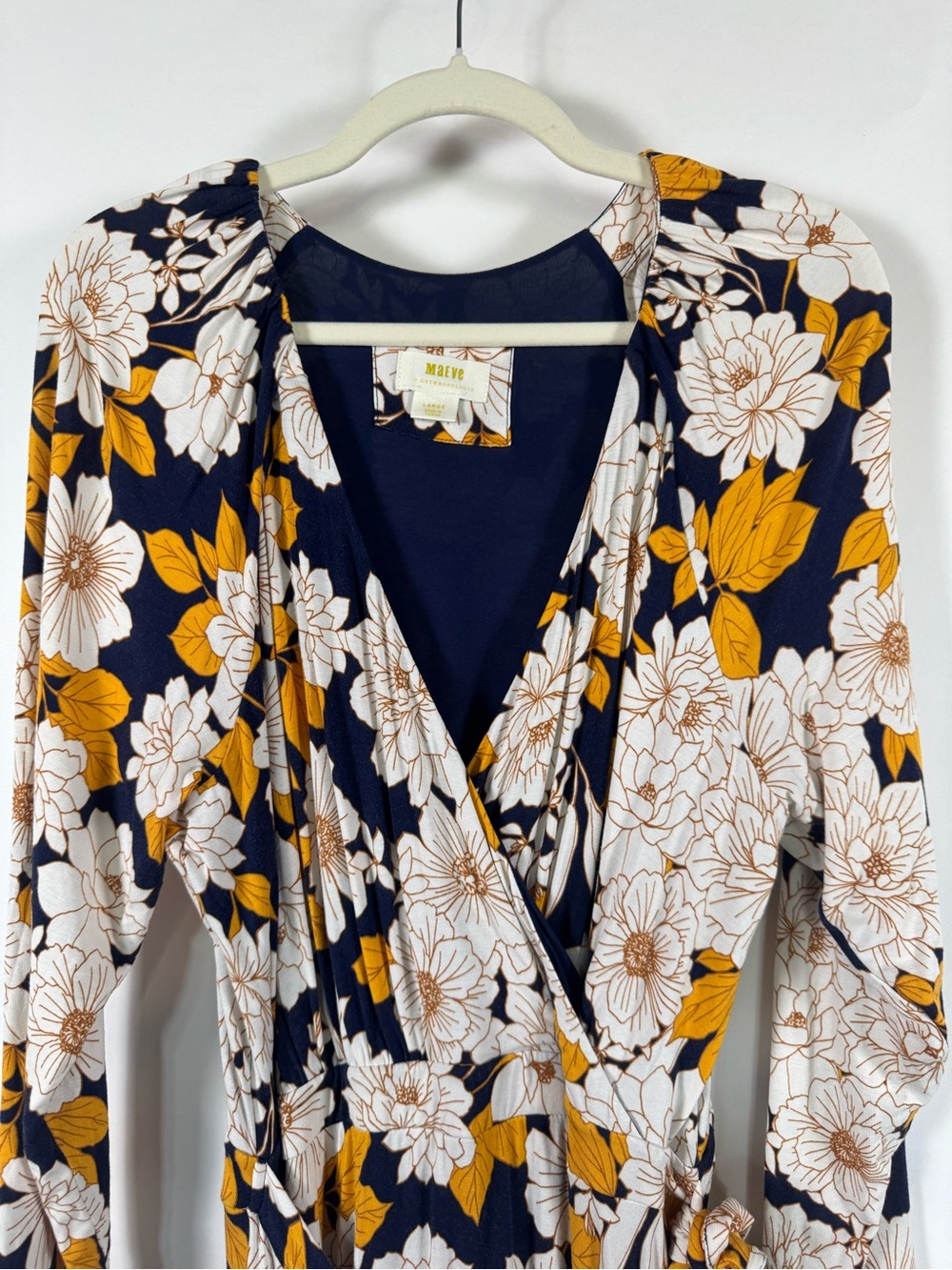 Maeve Anthropologie Angelique Floral Wrap Dress Large Stretch Cottagecore Office - Picture 3 of 15
